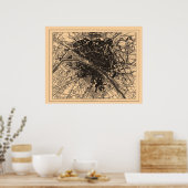 Kaart van Parijs Frankrijk, circa 1890-1907 Poster (Keuken)