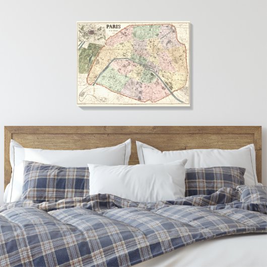  kaart van Parijs Frankrijk vanaf 1878 Canvas Afdruk (Insitu (Slaapkamer))