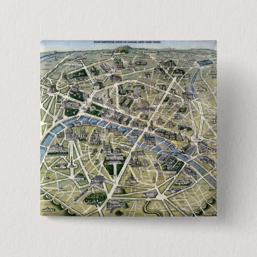 Kaart van Parijs in de periode van de Groenen Vierkante Button 5,1 Cm (Voorkant)