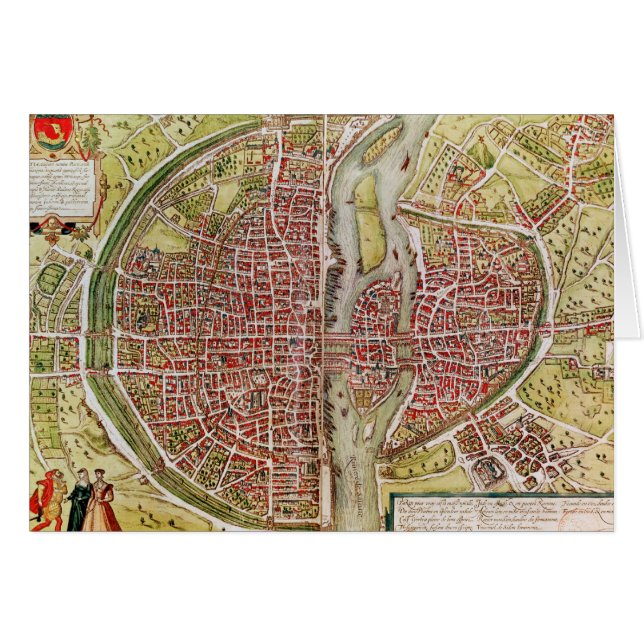 Kaart van Parijs uit "Civitates orbis terrarrum" (Voorkant Horizontaal)