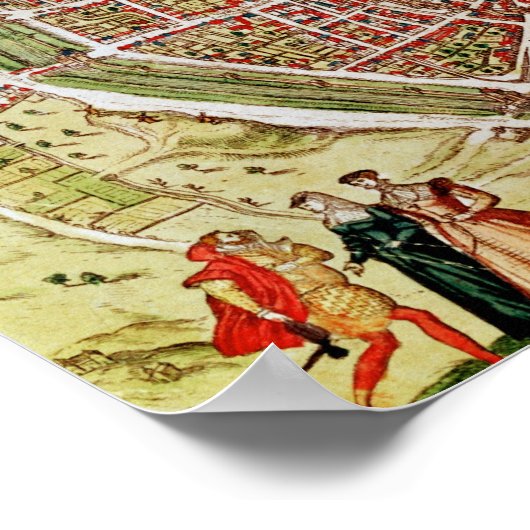 Kaart van Parijs uit "Civitates orbis terrarrum" Poster (Hoek)