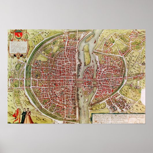 Kaart van Parijs uit "Civitates orbis terrarrum" Poster (Voorkant)