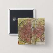 Kaart van Parijs uit "Civitates orbis terrarrum" Vierkante Button 5,1 Cm (Voorkant /achterkant)