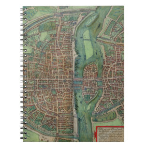 Kaart van Parijs, van "Civitates Orbis Terrarum" d Notitieboek