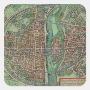 Kaart van Parijs, van "Civitates Orbis Terrarum" d Vierkante Sticker