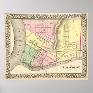 Kaart van Parkersburg, West Virginia Poster