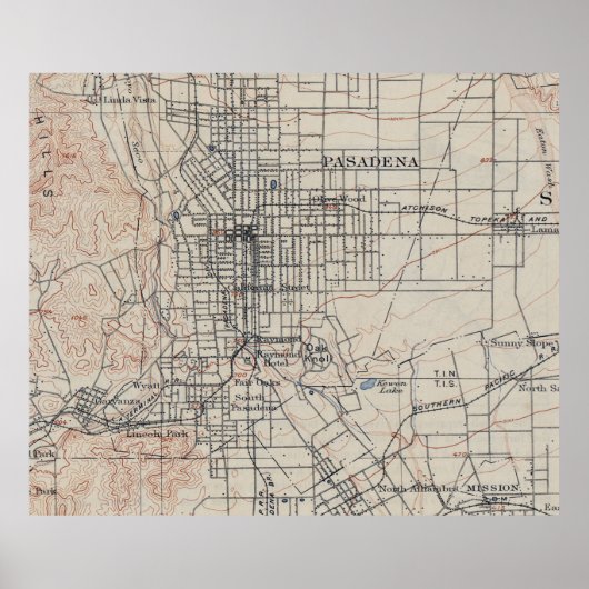 kaart van Pasadena California (1894) Poster (Voorkant)