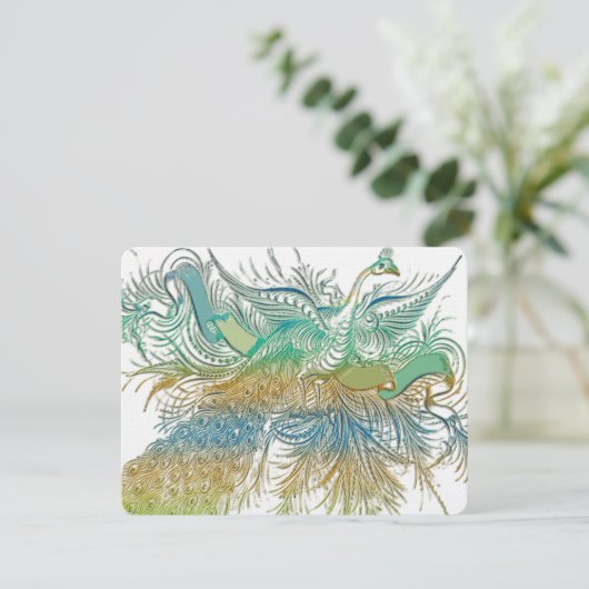 Kaart van  Peacock Birds Wedding Response (Staand voorkant)