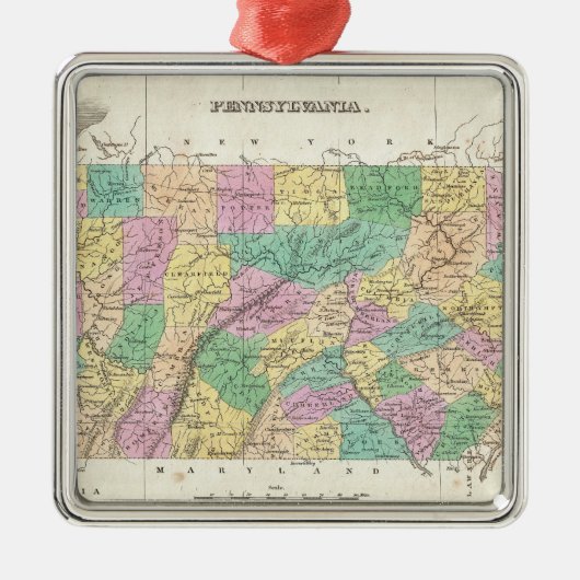  kaart van Pennsylvania (1827) Metalen Ornament (Voorkant)