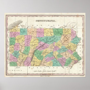  kaart van Pennsylvania (1827) Poster