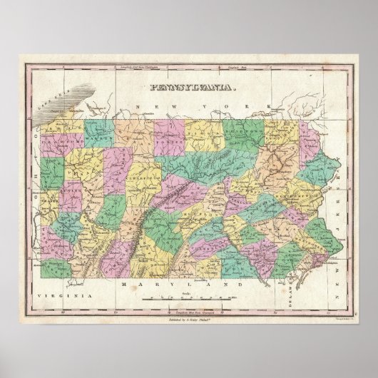  kaart van Pennsylvania (1827) Poster (Voorkant)