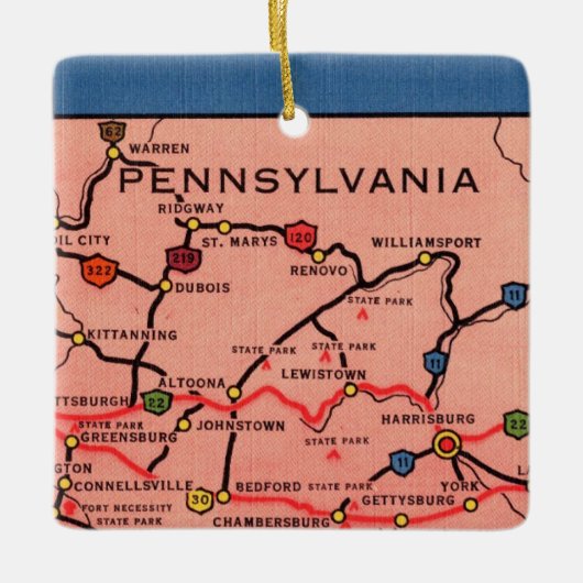 Kaart van  Pennsylvania Keramisch Ornament (Voorkant)