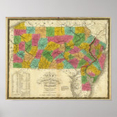 Kaart van Pennsylvania, New Jersey en Delaware Poster (Voorkant)