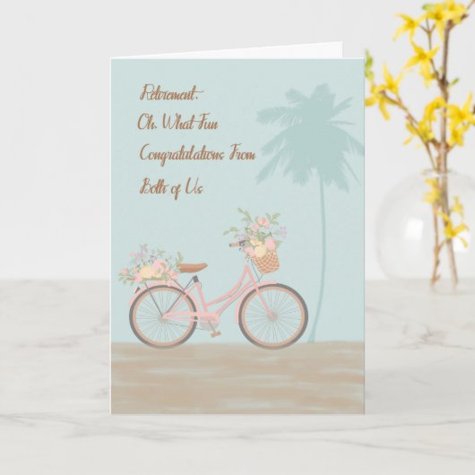 Kaart van pensionering van ons beiden met Bycycle (Gele Bloem)