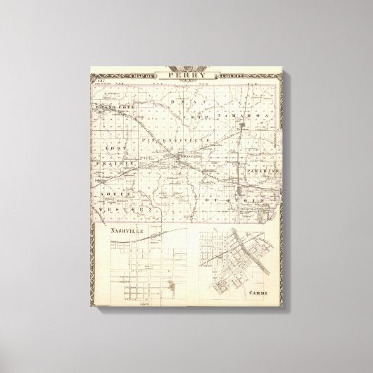 Kaart van Perry County, Nashville en Carmi Canvas Afdruk (Voorkant)