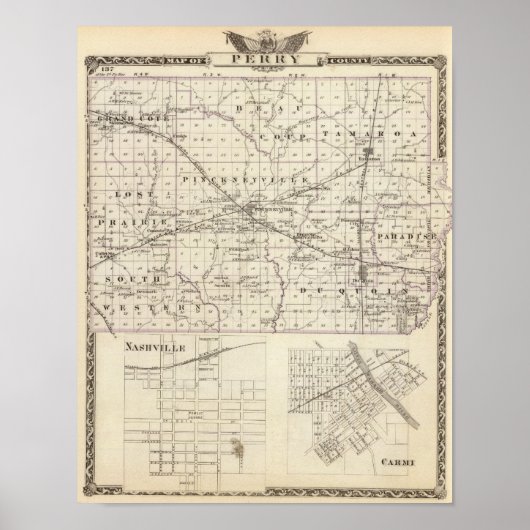 Kaart van Perry County, Nashville en Carmi Poster (Voorkant)