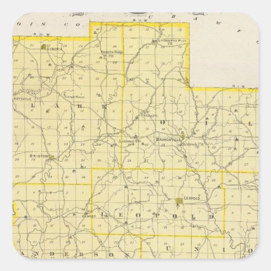 Kaart van Perry County Vierkante Sticker (Voorkant)