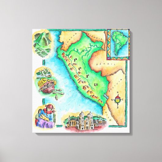 Kaart van Peru Canvas Afdruk (Voorkant)
