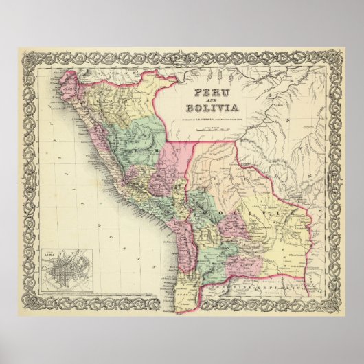 kaart van Peru en Bolivia (1856) Poster (Voorkant)