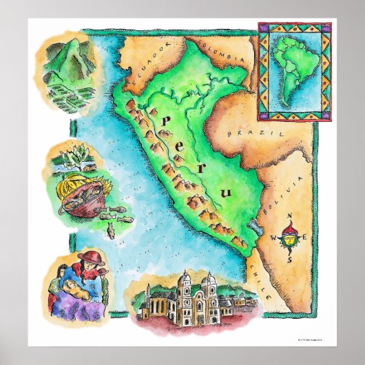 Kaart van Peru Poster (Voorkant)