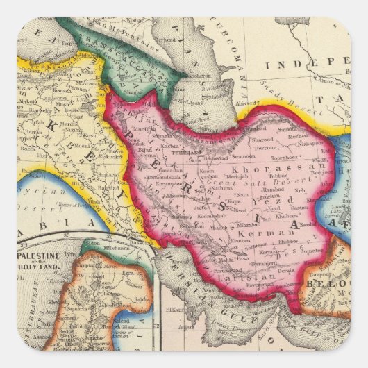 Kaart van Perzië, Turkije in Azië, Afghanistan Vierkante Sticker (Voorkant)