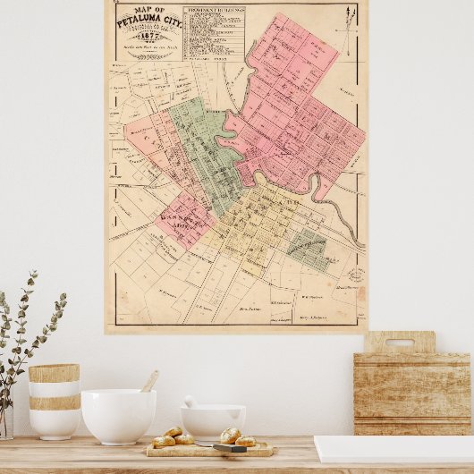 kaart van Petaluma CA (1877) Poster (Keuken)