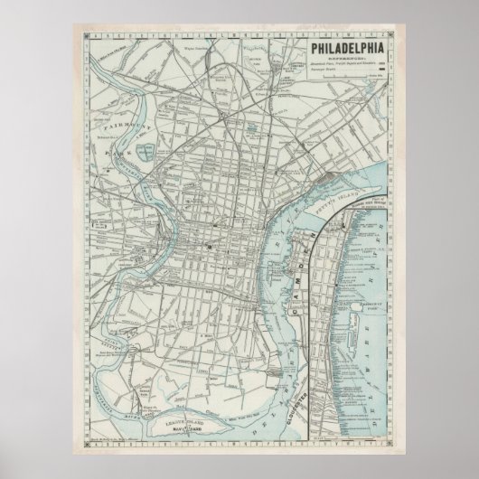 kaart van Philadelphia PA (1889) Poster (Voorkant)