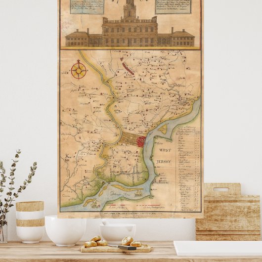  kaart van Philadelphia Pennsylvania (1750) Poster (Keuken)