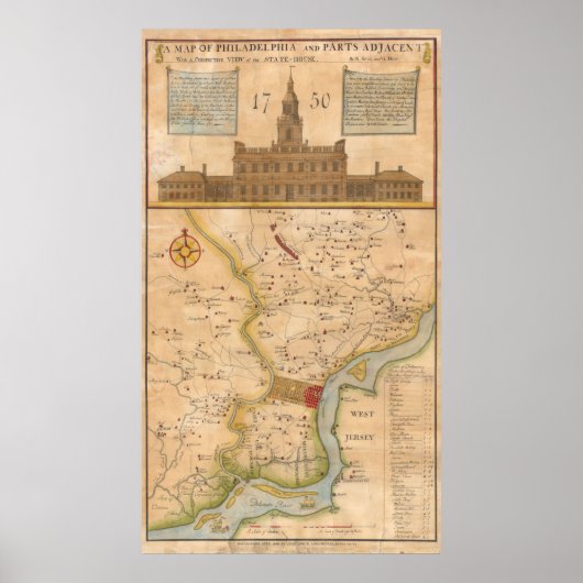  kaart van Philadelphia Pennsylvania (1750) Poster (Voorkant)
