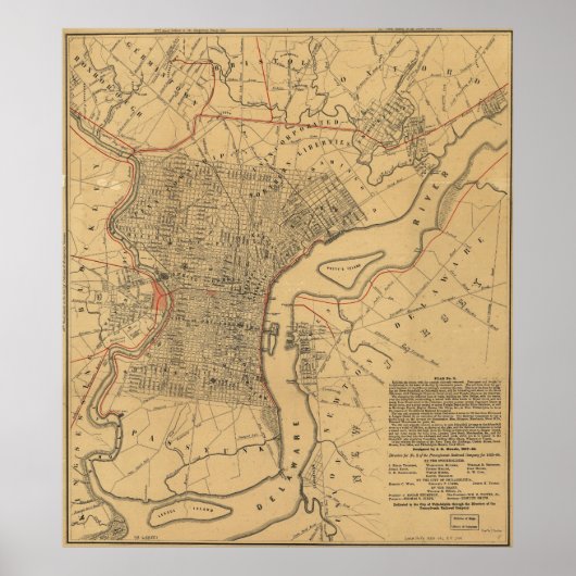  kaart van Philadelphia Pennsylvania (1857) Poster (Voorkant)