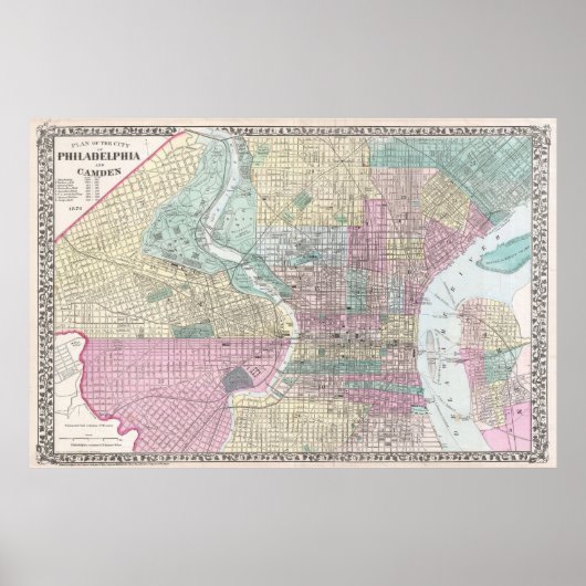  kaart van Philadelphia Pennsylvania (1876) Poster (Voorkant)