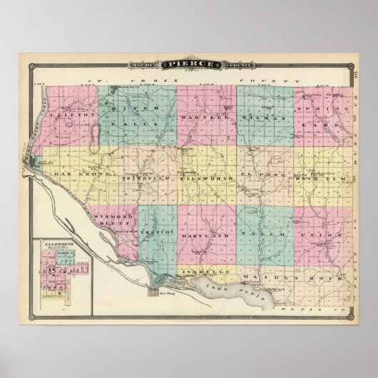 Kaart van Pierce County en Ellsworth Poster (Voorkant)