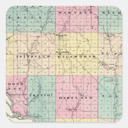 Kaart van Pierce County en Ellsworth Vierkante Sticker (Voorkant)