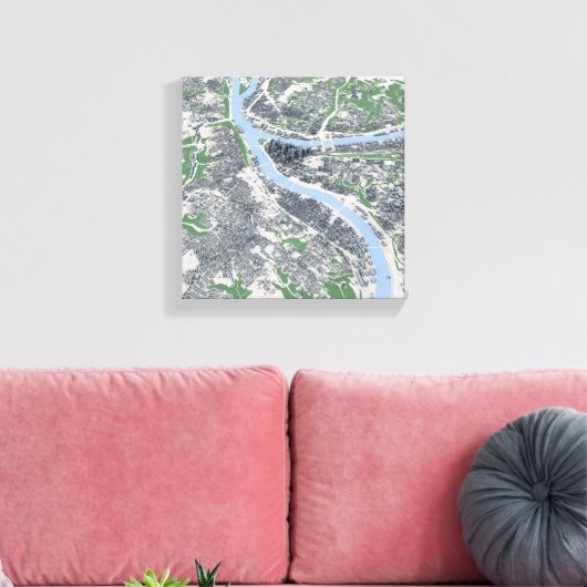 Kaart van Pittsburgh City Pennsylvania Canvas Afdruk (Insitu (Woonkamer))