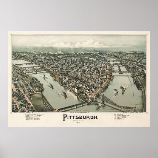 Kaart van Pittsburgh (Fowler) - 1902, BigMapBlog.c Poster (Voorkant)