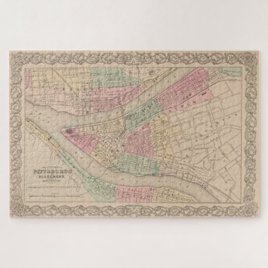  kaart van Pittsburgh PA (1855) Legpuzzel (Horizontaal)