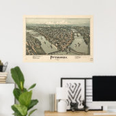 Kaart van Pittsburgh, Uitzicht van vogels en ogen, Poster (Thuiskantoor)