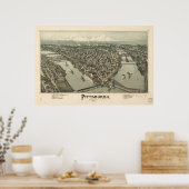 Kaart van Pittsburgh, Uitzicht van vogels en ogen, Poster (Keuken)