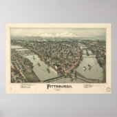 Kaart van Pittsburgh, Uitzicht van vogels en ogen, Poster (Voorkant)