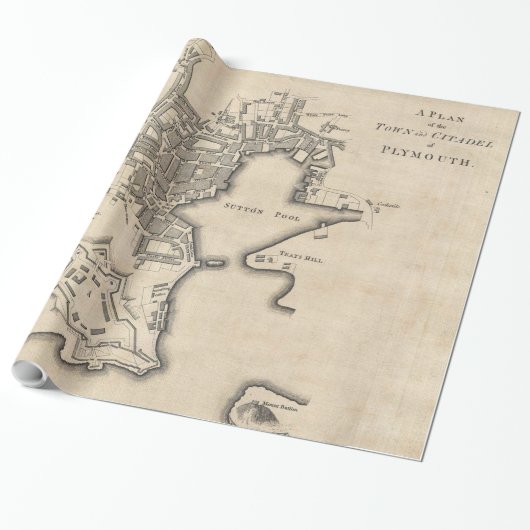  kaart van Plymouth England (1765) Cadeaupapier (Uitgerold)