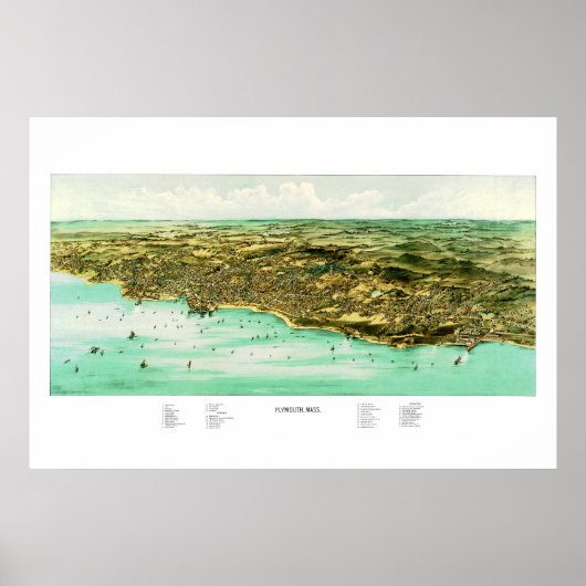 Kaart van Plymouth, MA in 1910 Poster (Voorkant)