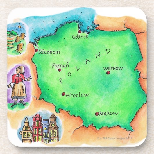 Kaart van Polen Drankjes Onderzetter (Voorkant)