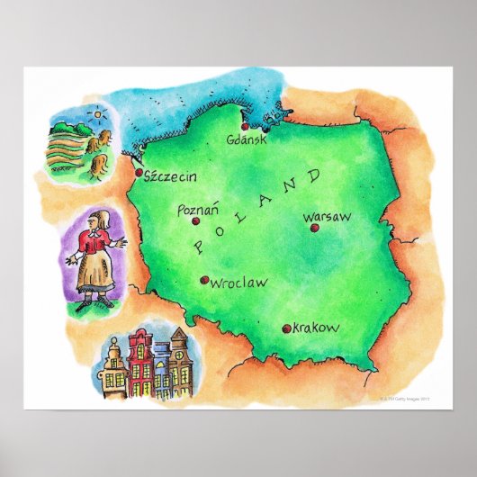 Kaart van Polen Poster (Voorkant)