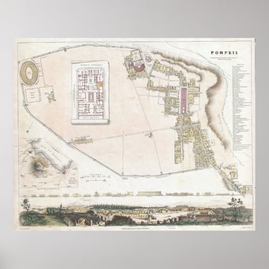  kaart van Pompeii Italië (1832) Poster (Voorkant)