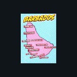 Kaart van pop Art Illustrated Barbados Canvas Afdruk<br><div class="desc">Een pop kunst stijl kaart van Barbados met een felblauwe achtergrond en een gestippeld patroon.</div>