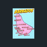 Kaart van pop Art Illustrated Barbados Canvas Afdruk<br><div class="desc">Een pop kunst stijl kaart van Barbados met een felblauwe achtergrond en een gestippeld patroon.</div>