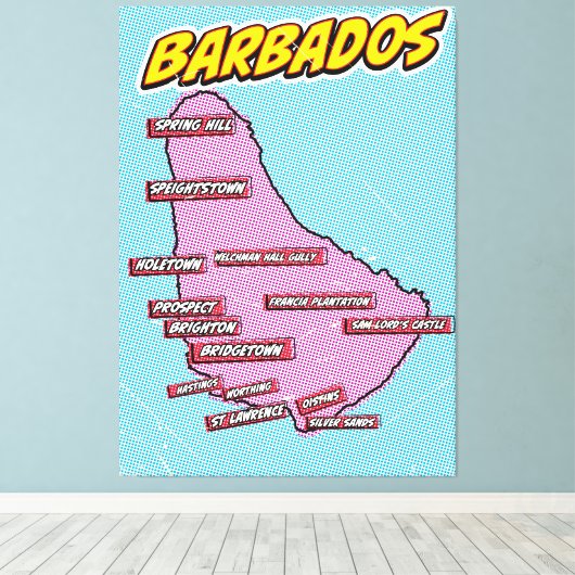 Kaart van pop Art Illustrated Barbados Canvas Afdruk (Insitu (Houten vloer))