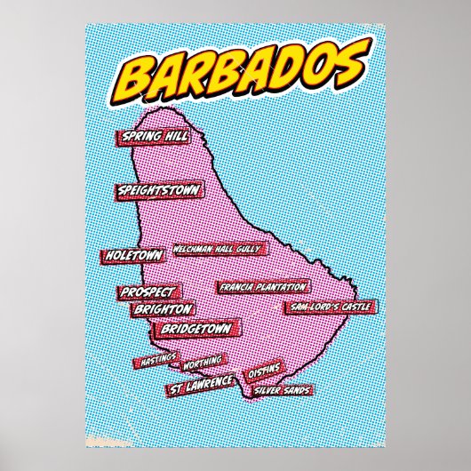 Kaart van pop Art Illustrated Barbados Poster (Voorkant)