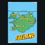 Kaart van pop Art Illustrated New York City Foto Afdruk<br><div class="desc">Een pop art style kaart van IJsland met een felblauwe achtergrond en een gestippeld patroon. De kaart zelf is groen met zwarte contouren en beschikt over verschillende steden en dorpen gemarkeerd met rode stippen en gele spraakbubbels. De namen van de steden zijn geschreven in vetgedrukte witte letters in de tekstballonnen....</div>