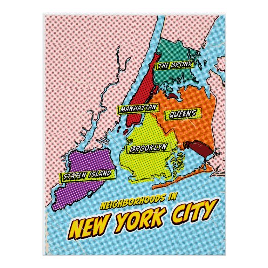 Kaart van pop Art Illustrated New York City Perfect Poster (Voorkant)